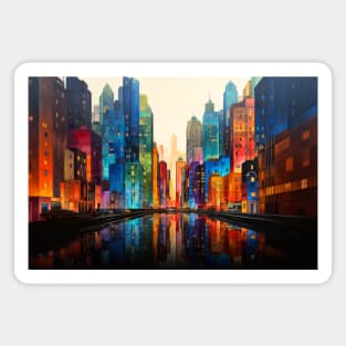 City Landscape Concept Abstract Colorful Scenery Painting Magnet